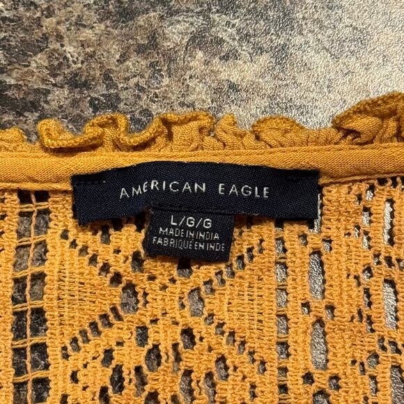 American Eagle Top Boho Cottage Prairie Romantic Hippie Fairy Folk Mustard Large - Picture 3 of 7